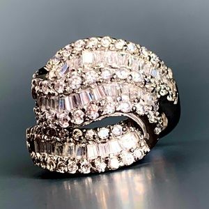 RP Signed CZ Baguette & Accents Ribbon Style 925 Silver Ring Sz 7.5